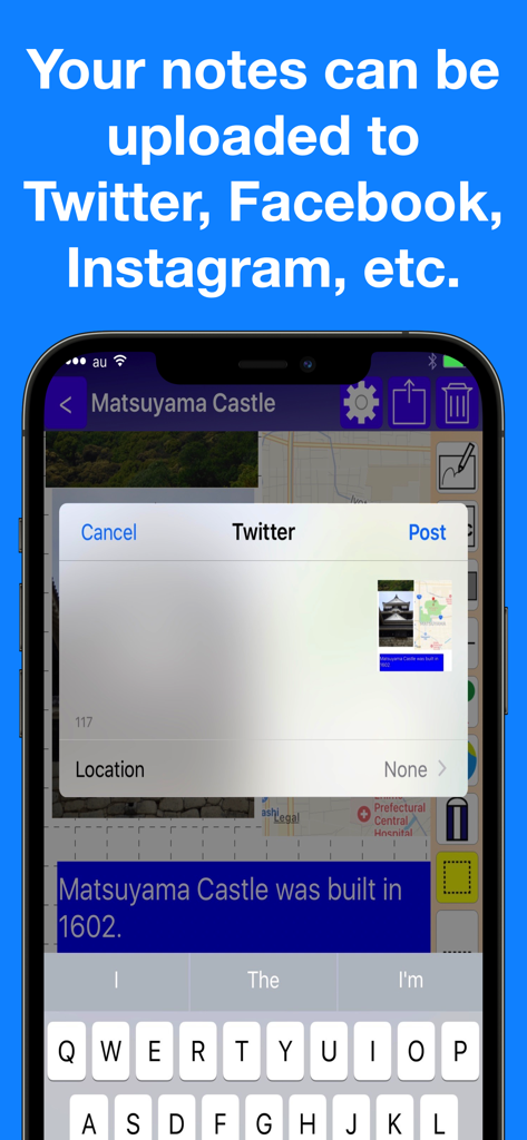 Social media sharing options in the Pocket Note Pro app