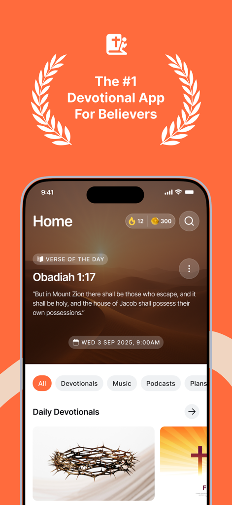 DevotionHub: Daily Devotionals - DevotionHub app home screen featuring the Verse of the Day and devotionals