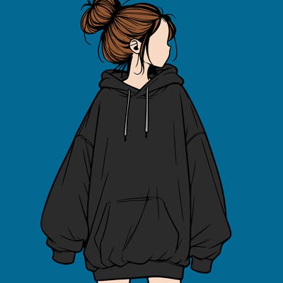 realistic girl with a oversized sweatshirt on and a bun
