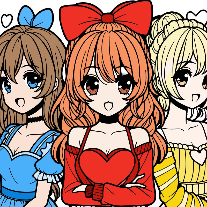 manga girls with heart shaped hair
