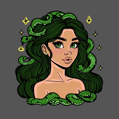realistic girl with snakes as hair