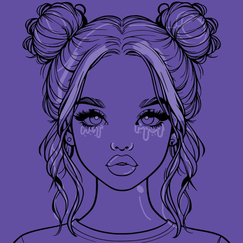 realistic girl with two buns in hair and lips