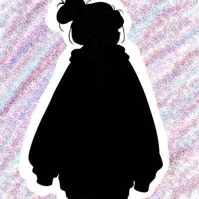 realistic girl with a oversized sweatshirt on and a bun