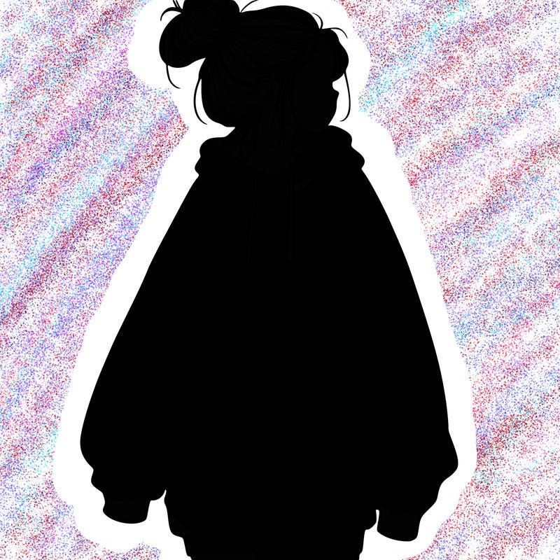 realistic girl with a oversized sweatshirt on and a bun