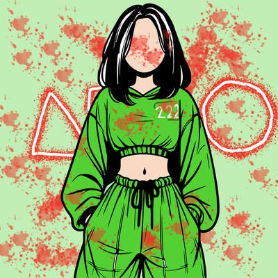 realistic girl faceless with baggy pants and a crop top