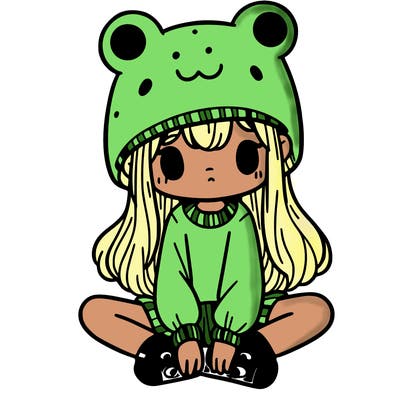 a girl wearing a frog hat and some frog socks