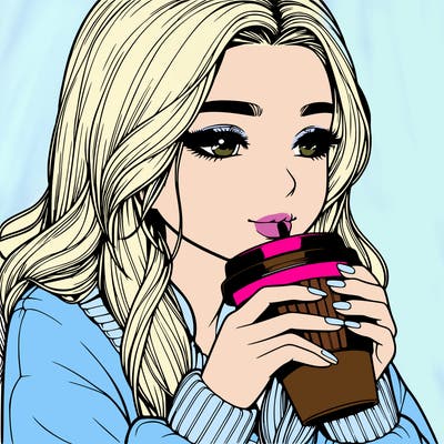 realistic girl drinking coffee