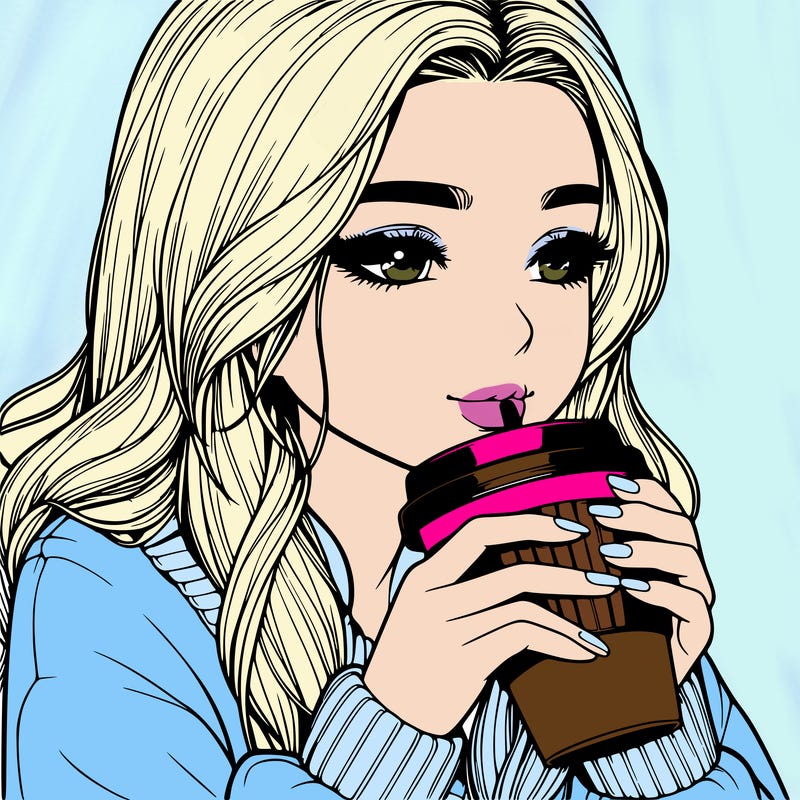 realistic girl drinking coffee
