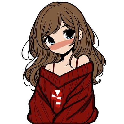 shy pretty girl wearing a sweater that is falling off one shoulder portrait