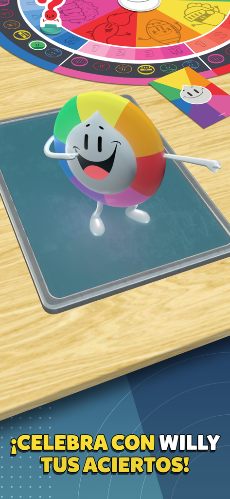 Preguntados AR - Willy character from Trivia Crack appearing in AR on a board game card