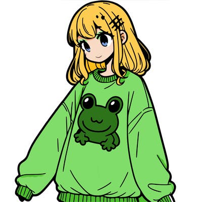 girl wearing frogging sweatshirt