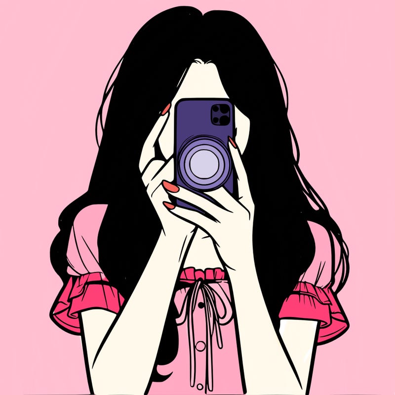 a realistic girl holding her phone taking pictures