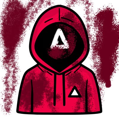 a person with non face waering a hoodie with a small triangle symbol