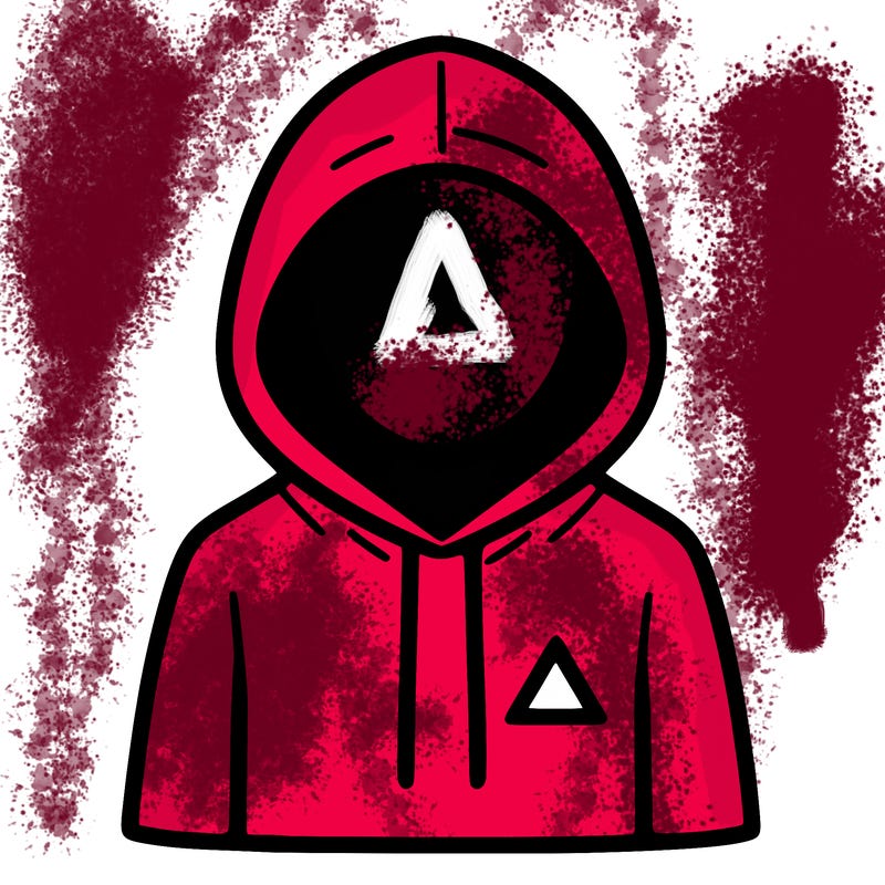 a person with non face waering a hoodie with a small triangle symbol