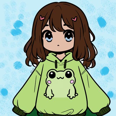 girl wearing frogging sweatshirt