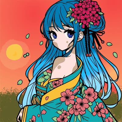 a beautiful anime girl in a cherry blossom kimono