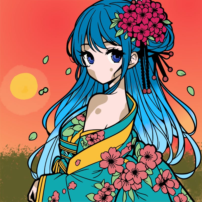 a beautiful anime girl in a cherry blossom kimono