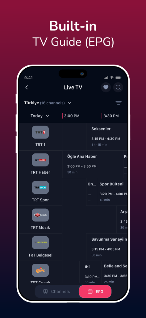 IPTV Player: Streamflow Pro - Streamflow Pro IPTV player showing a built-in TV guide with channel schedules