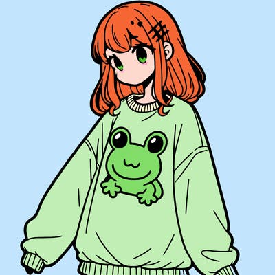 girl wearing frogging sweatshirt