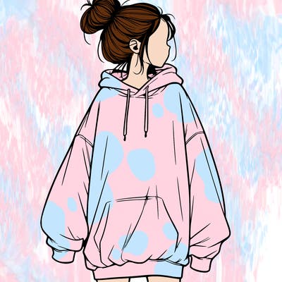 realistic girl with a oversized sweatshirt on and a bun