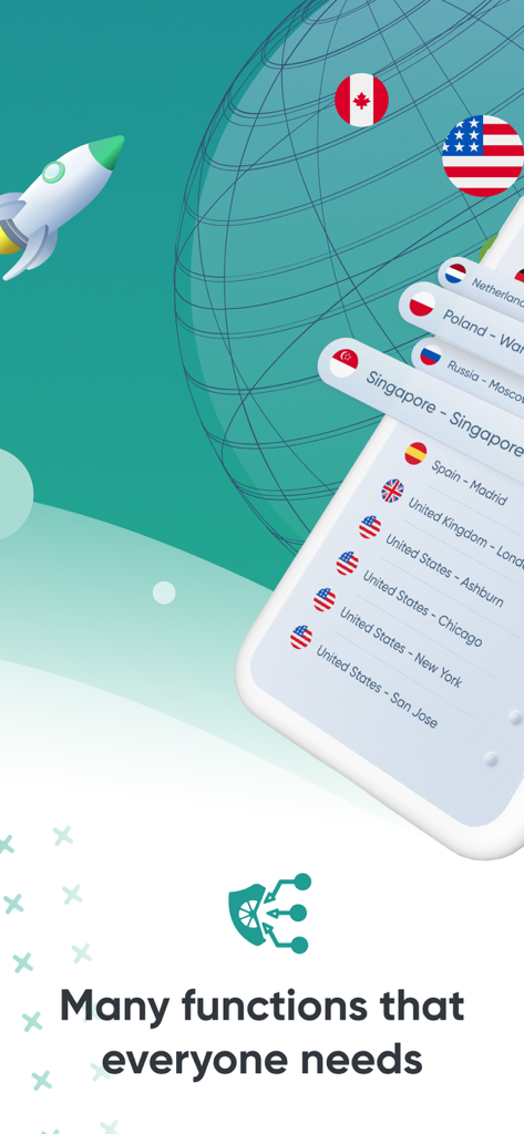 Interfaccia dell'app Lemon VPN che mostra un elenco di posizioni di server globali, tra cui Singapore e diverse città degli Stati Uniti