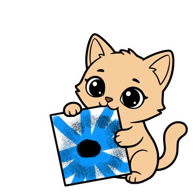 a small cat with a blank sheet of paper in its hand. the cat is sooooooo cute!