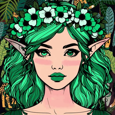 realistic female elf with flower crown