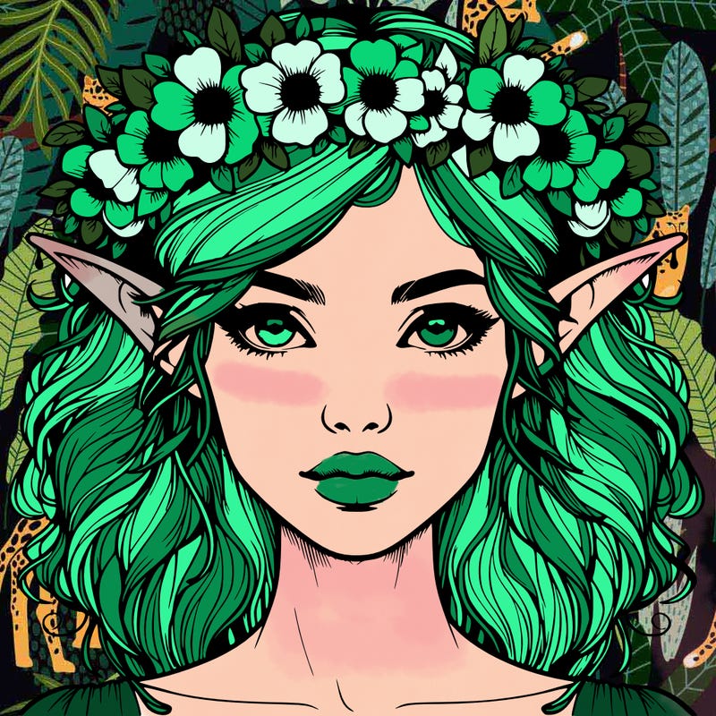 realistic female elf with flower crown