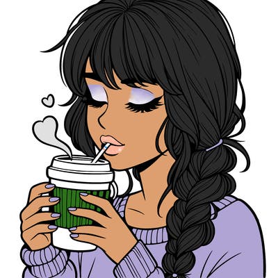 realistic girl drinking coffee
