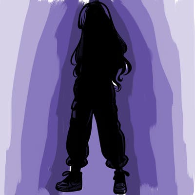 girl in baggy pants crop top and long hair