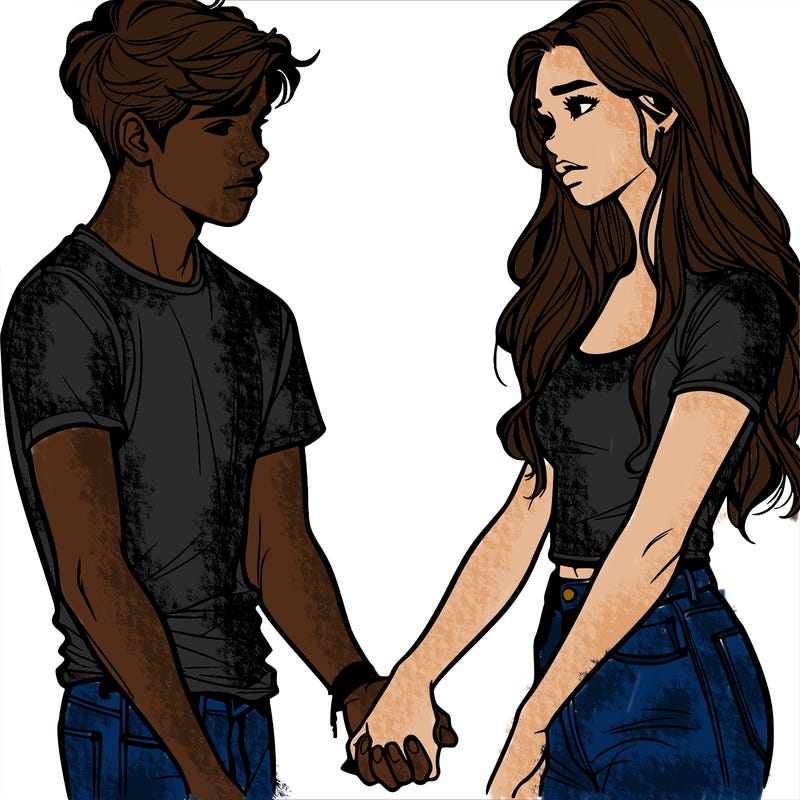 realistic teen couple holding hands