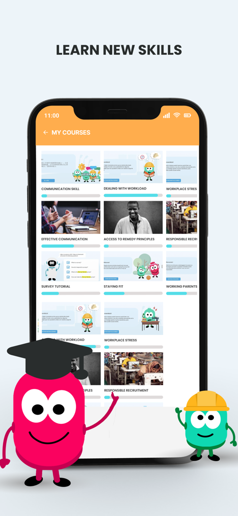 WOVO - WOVO mobile app screen showing a list of employee training courses for personal and professional development.