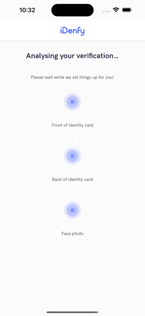 iDenfy app screen analyzing identity card and face photo for verification