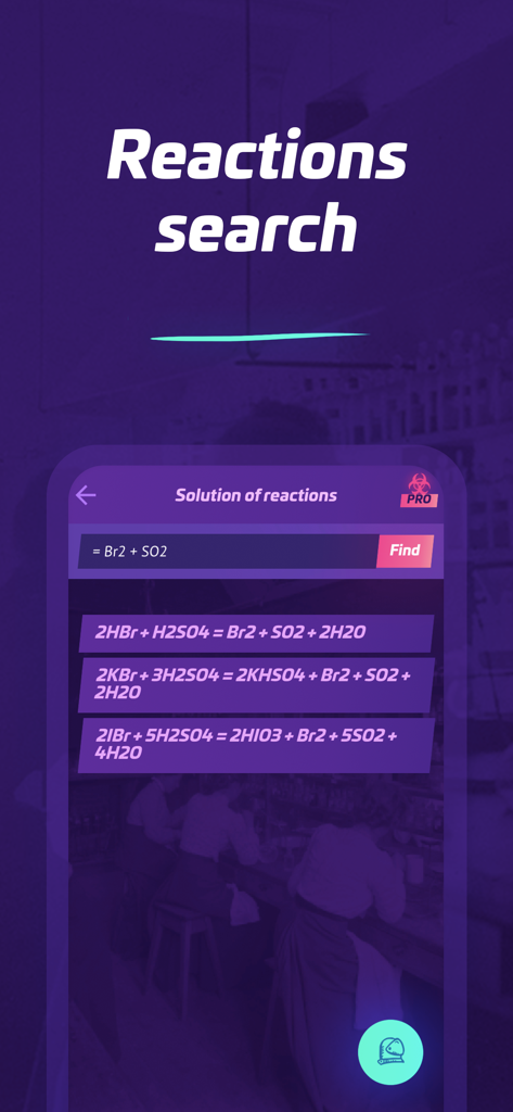Chemistry AI· - Chemistry AI app screen showing balanced chemical reaction solutions for a search query