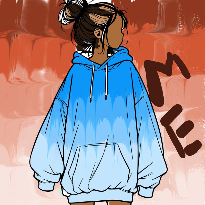 realistic girl with a oversized sweatshirt on and a bun