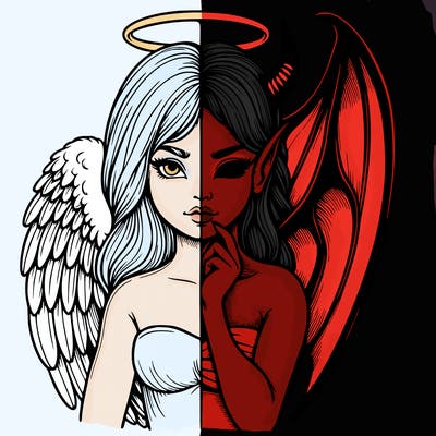 realistic angel half demon