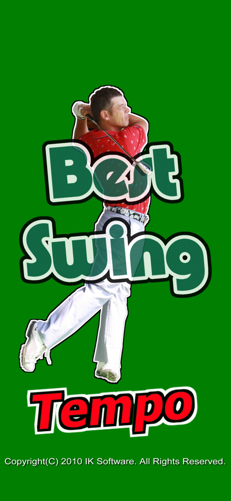 Golf Swing Check - Slow Movie - Title screen of the Golf Swing Check app featuring a golfer in mid-swing with the text Best Swing Tempo on a green background