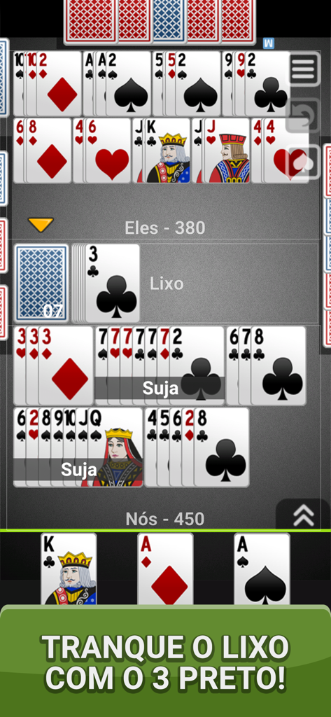 Tranca Jogatina Jogo de Cartas - Gameplay screen of Tranca Jogatina showing card sets and scores