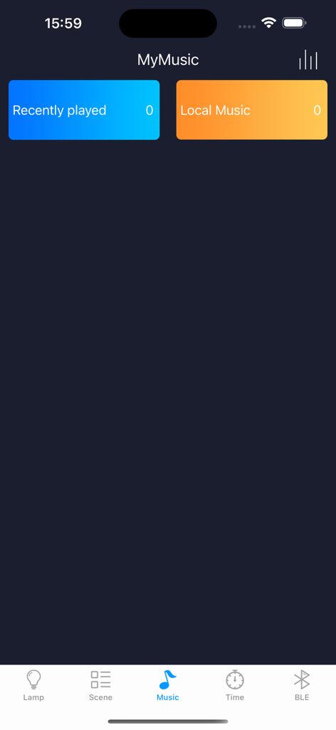Smart Lamp Pro - Smart Lamp Pro app music interface with buttons for recently played and local music
