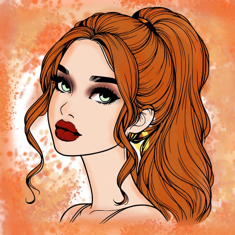 realistic girl with a ponytail on her hair and lips