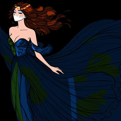 realistic woman in dress flowing the the wind