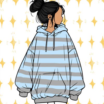 realistic girl with a oversized sweatshirt on and a bun
