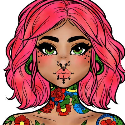 realistic girl with tattoos and piercings