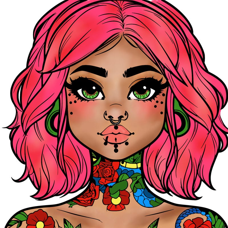 realistic girl with tattoos and piercings