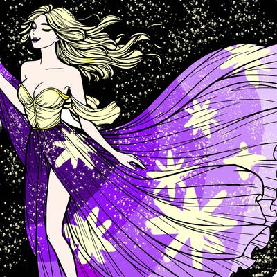 realistic woman in dress flowing the the wind