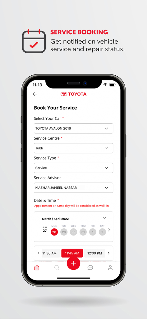 Toyota Bahrain - Toyota Bahrain mobile app interface for booking vehicle maintenance and repair services.