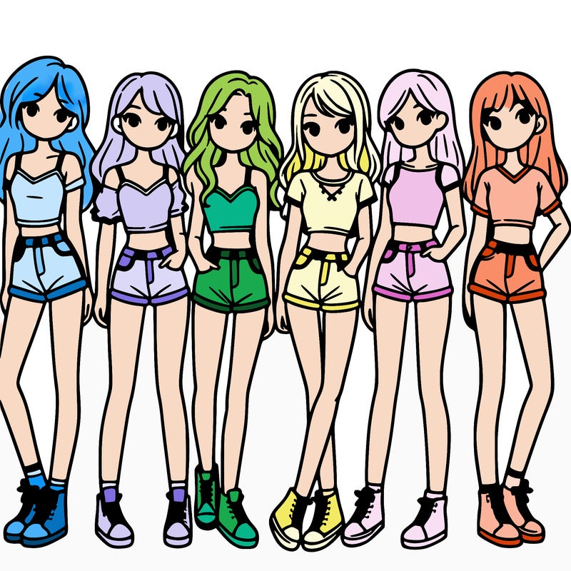 a group of girls wearing crop tops and shorts