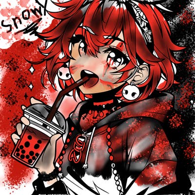 hot baddie anime girl drinking boba and biting the straw