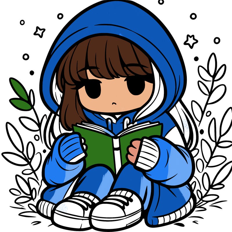 girl in oversized hoodie reading a book