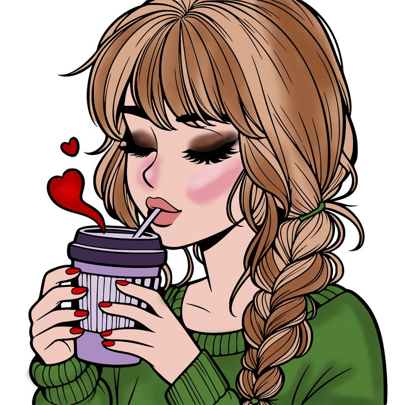 realistic girl drinking coffee